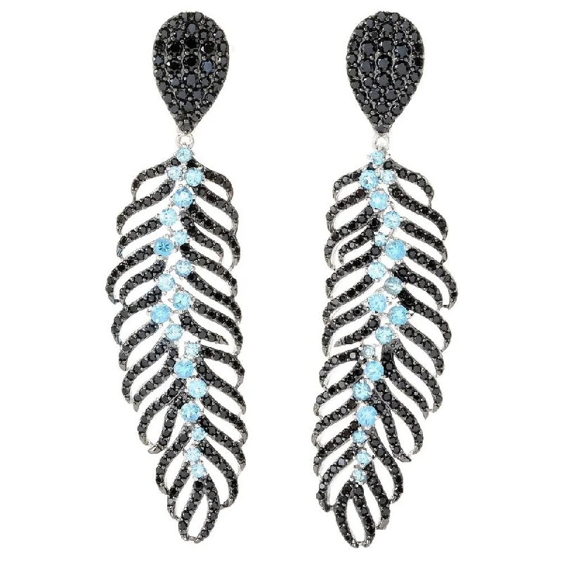 Elevated stone earrings-2.75" Swiss Blue Topaz Feather Drop Earrings