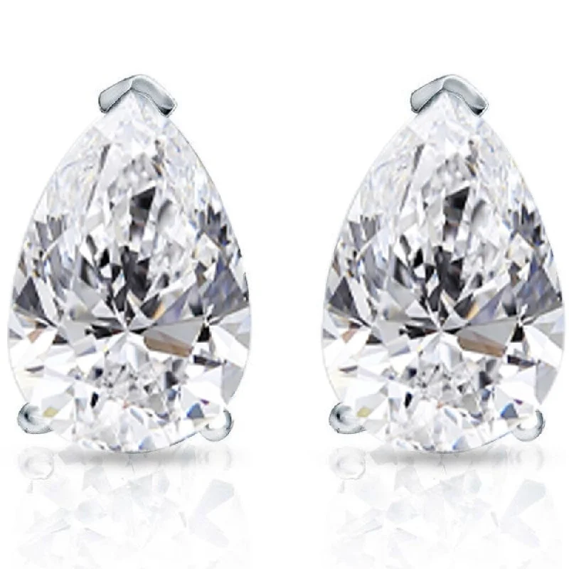 Stellar burst earrings-2 Ct Lab Grown Pear Shape Diamond Studs White Gold Earrings