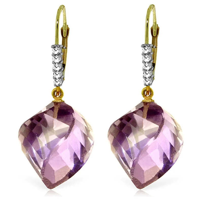 Shiny gem earrings-21.65 Carat 14K Solid Gold Earrings Diamond Briolette Amethyst