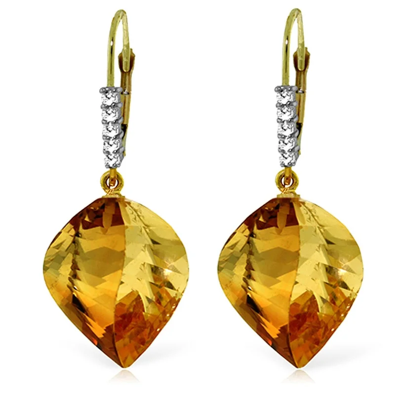 Glowing amethyst earrings-23.65 Carat 14K Solid Gold Earrings Diamond Briolette Citrine