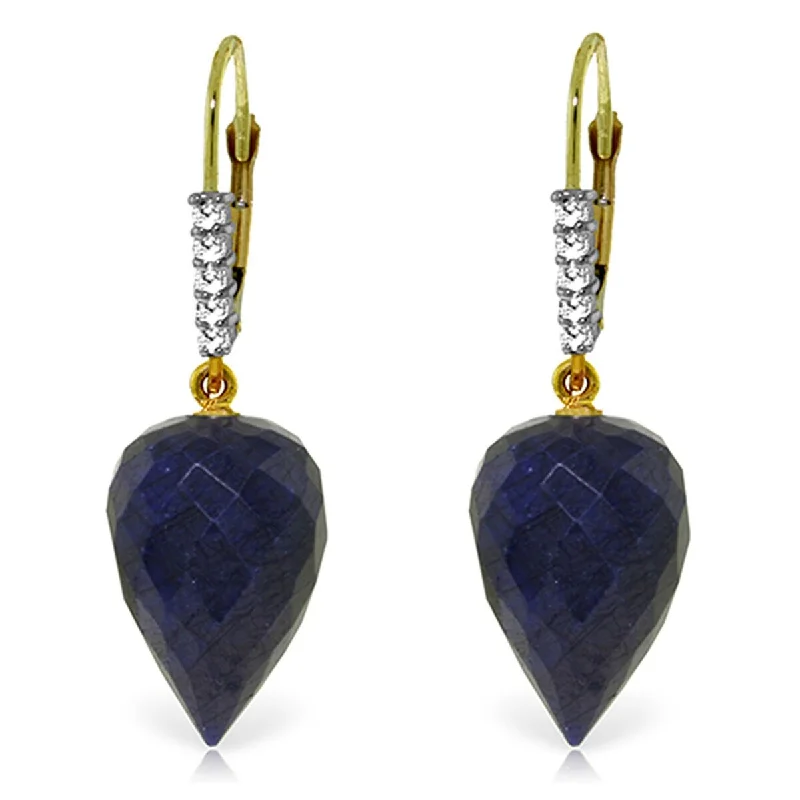 Braided earrings-25.95 Carat 14K Solid Gold Drop Briolette Sapphire Diamond Earrings