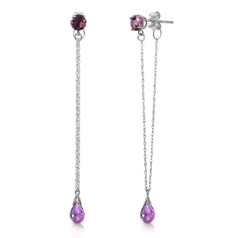 Ridge-set earrings-3.15 CTW 14K Solid White Gold Chandelier Earrings Natural Amethyst