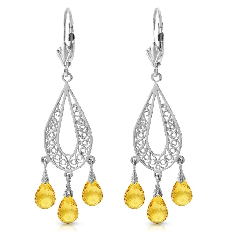 Winding twist earrings-3.75 Carat 14K Solid White Gold Chandelier Earrings Natural Citrine