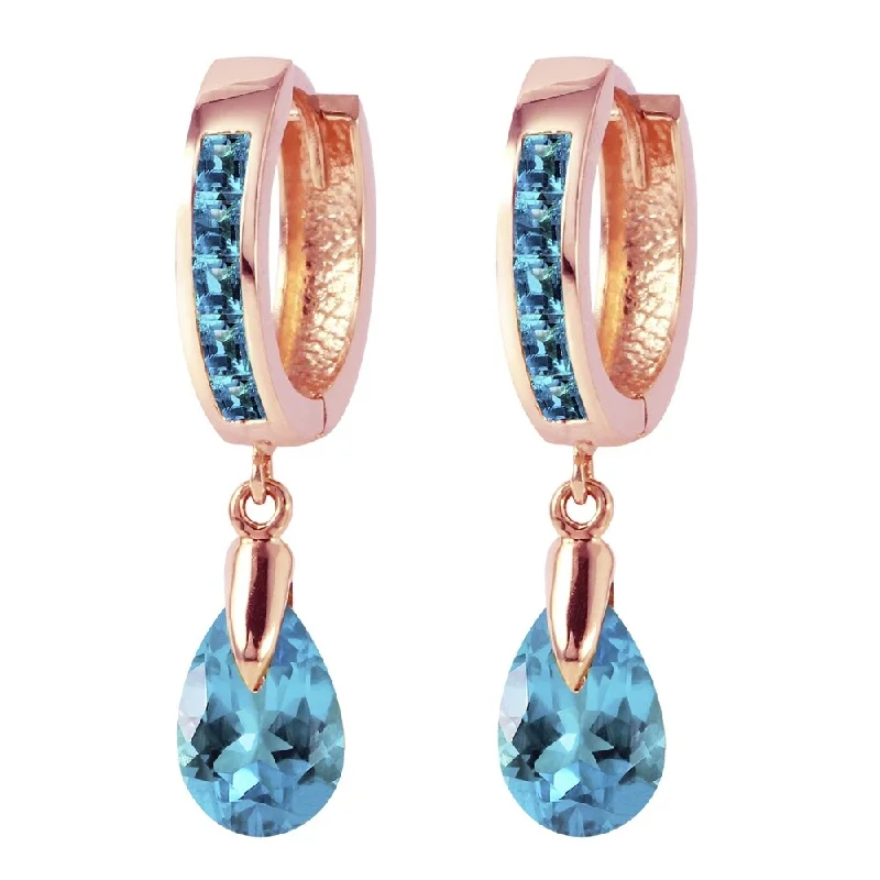 Shimmering jade earrings-4.2 Carat 14K Solid Rose Gold Huggie Earrings Dangling Blue Topaz