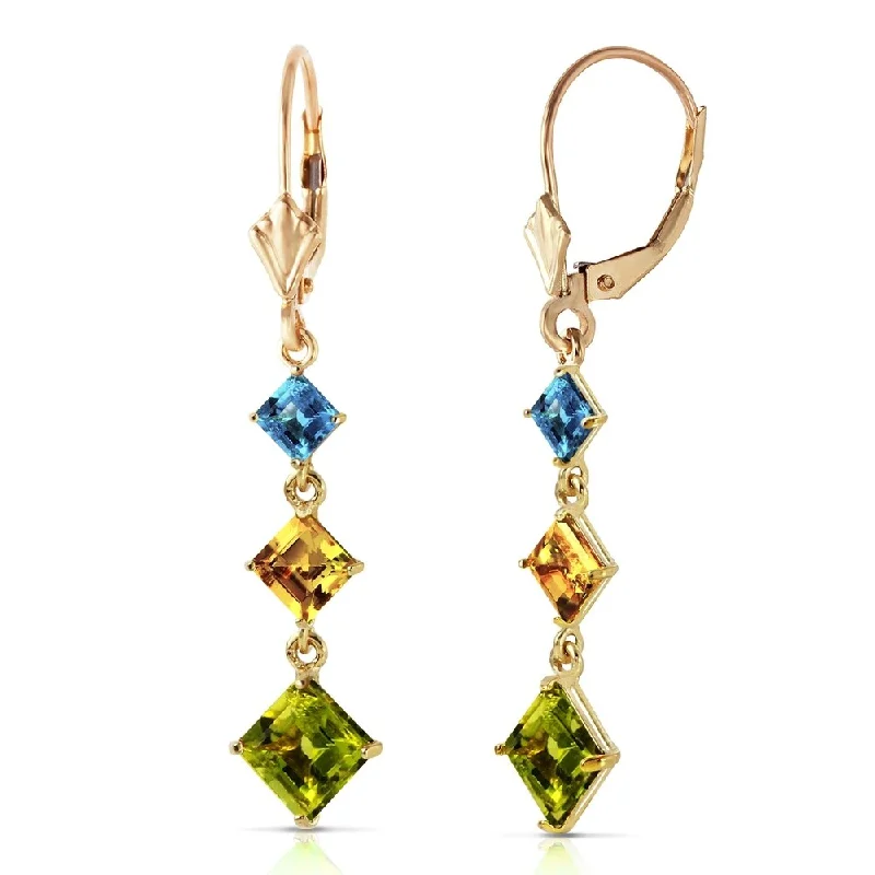 Rustic copper earrings-4.8 CTW 14K Solid Gold Waterdrops Blue Topaz, Citrine, Peridot Earrings