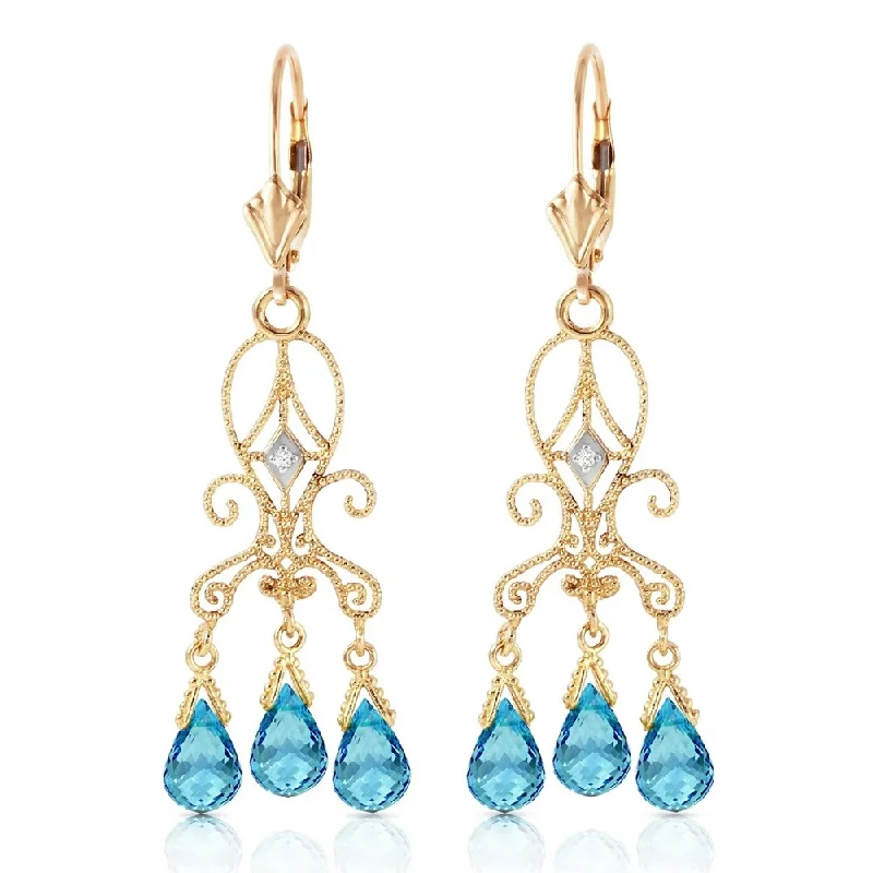 Shiny nickel earrings-4.81 Carat 14K Solid Gold Chandelier Diamond Earrings Blue Topaz