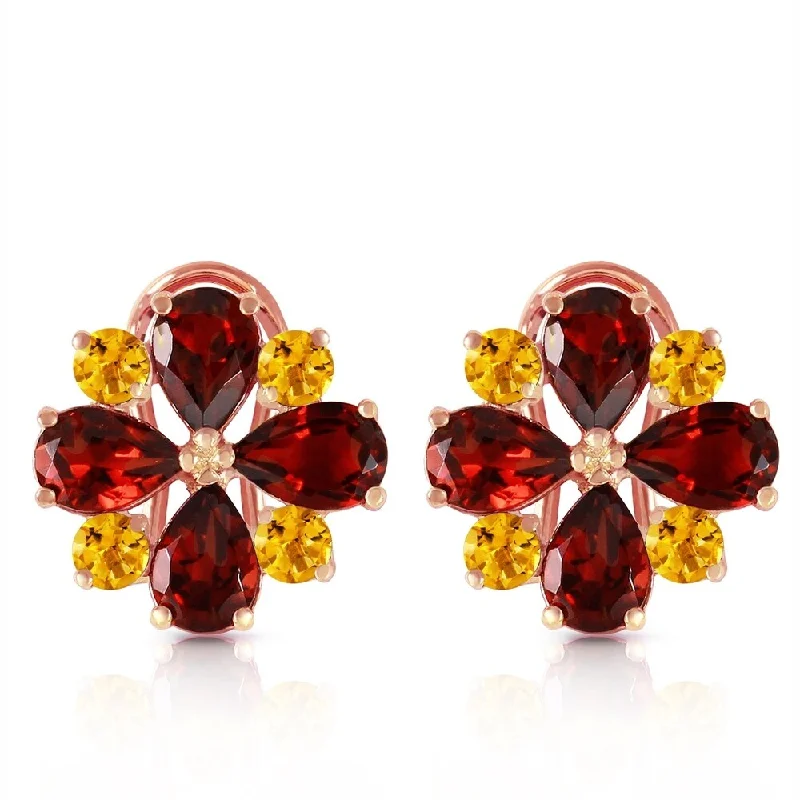 Parted-tier earrings-4.85 Carat 14K Solid Rose Gold French Clips Earrings Garnet Citrine