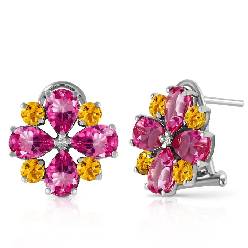 Crafted gold earrings-4.85 Carat 14K Solid White Gold French Clips Earrings Pink Topaz Citrine