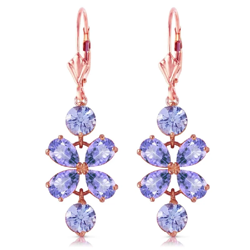 Clean cut earrings-5.32 CTW 14K Solid Rose Gold Tanzanite Flower Earrings