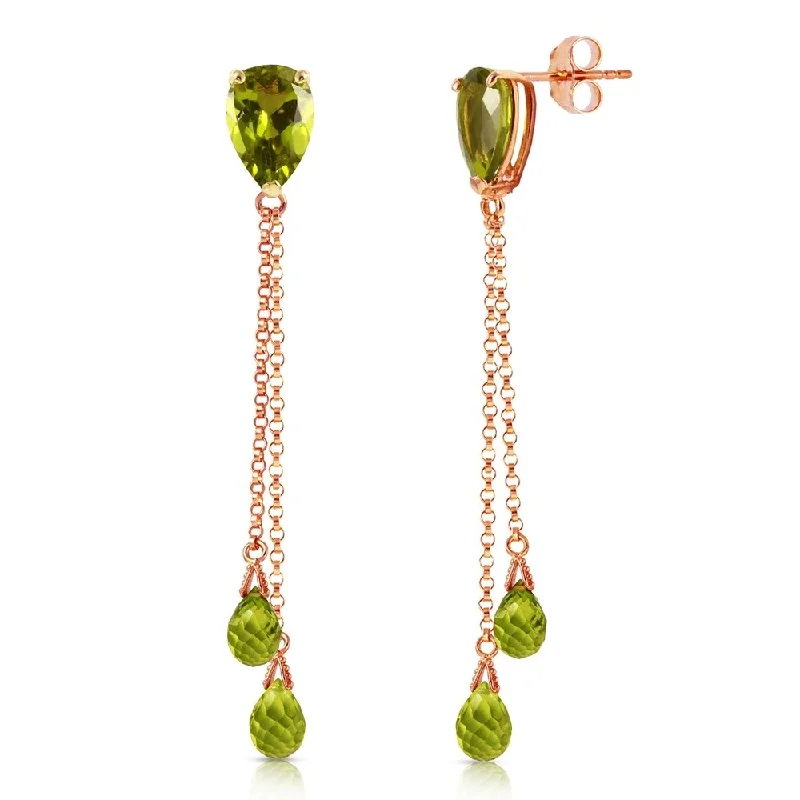 Curving bar earrings-7.5 CTW 14K Solid Rose Gold Chain Drop Earrings Peridot