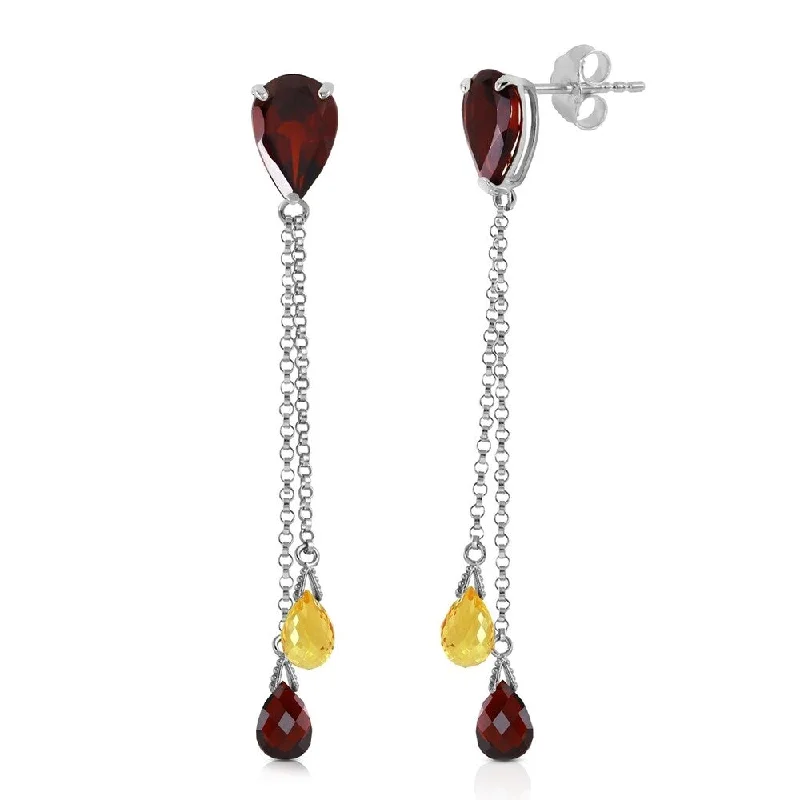 Glossy obsidian earrings-7.5 CTW 14K Solid White Gold Chandelier Earrings Garnet Citrine