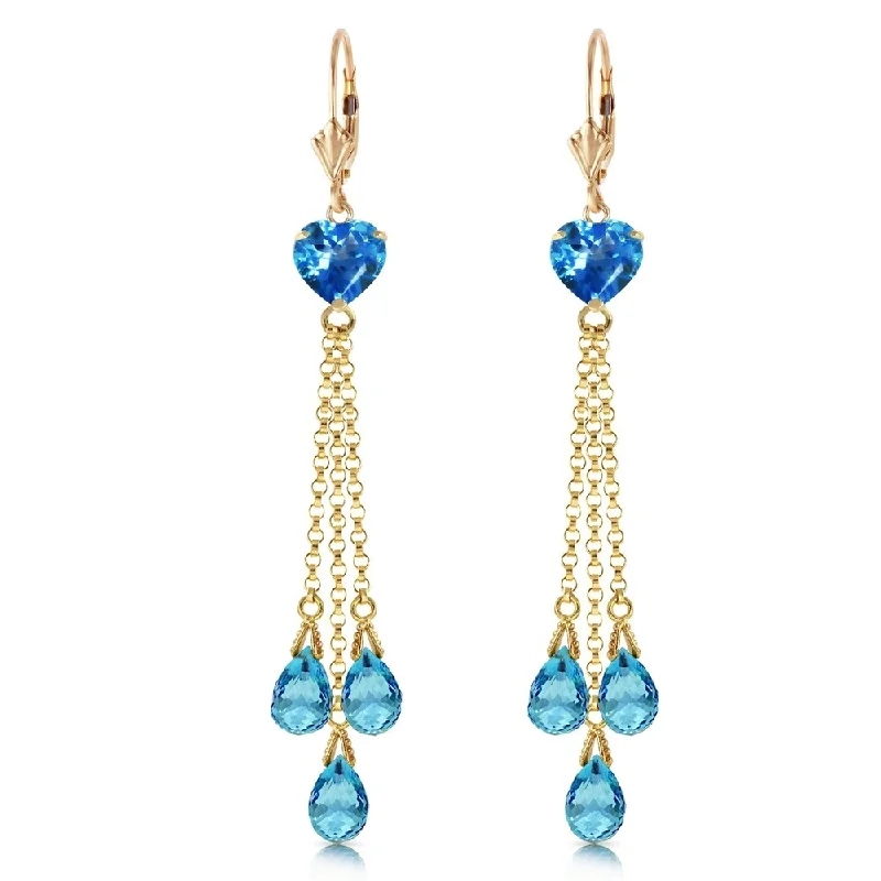 Reed cluster earrings-9.5 Carat 14K Solid Gold Chandelier Earrings Briolette Blue Topaz