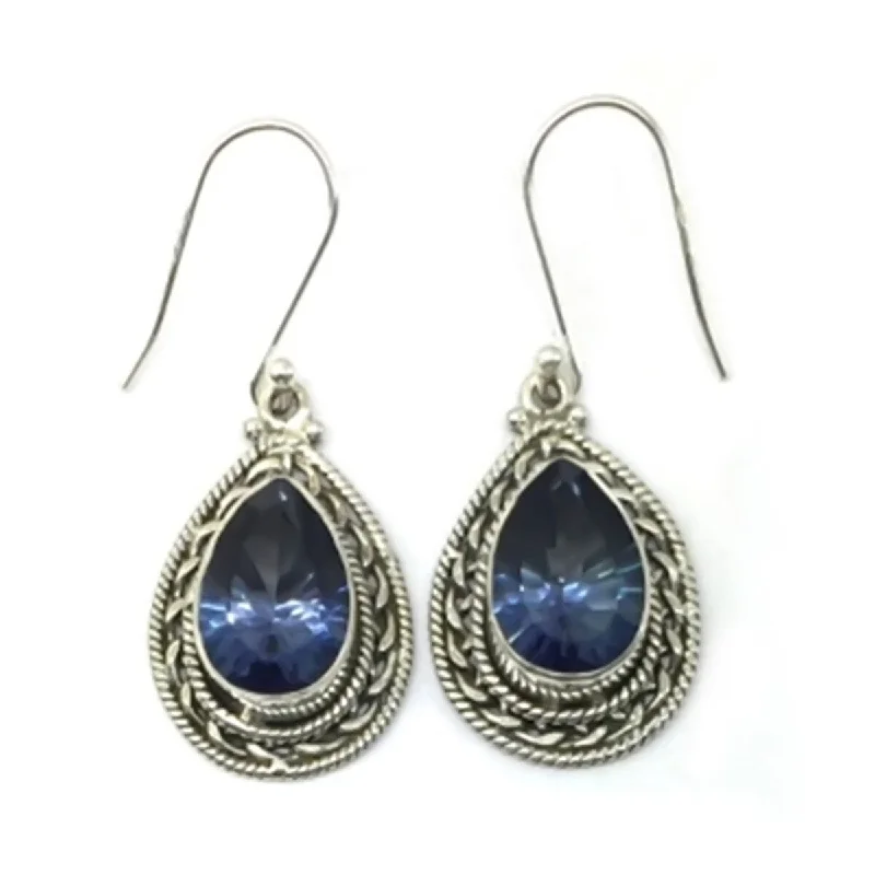 Flowing arc earrings-925 Sterling Silver Blue Quartz Dangle Earrings