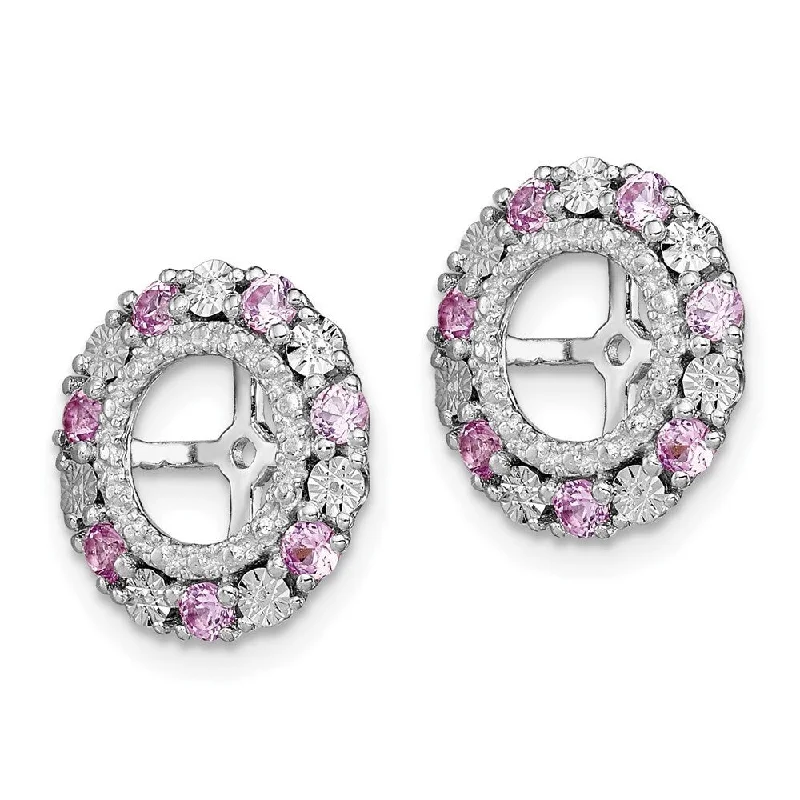 Angled stone earrings-925 Sterling Silver Created Pink Gemstone Jacket Stud Earrings (L-13 mm, W-13 mm)