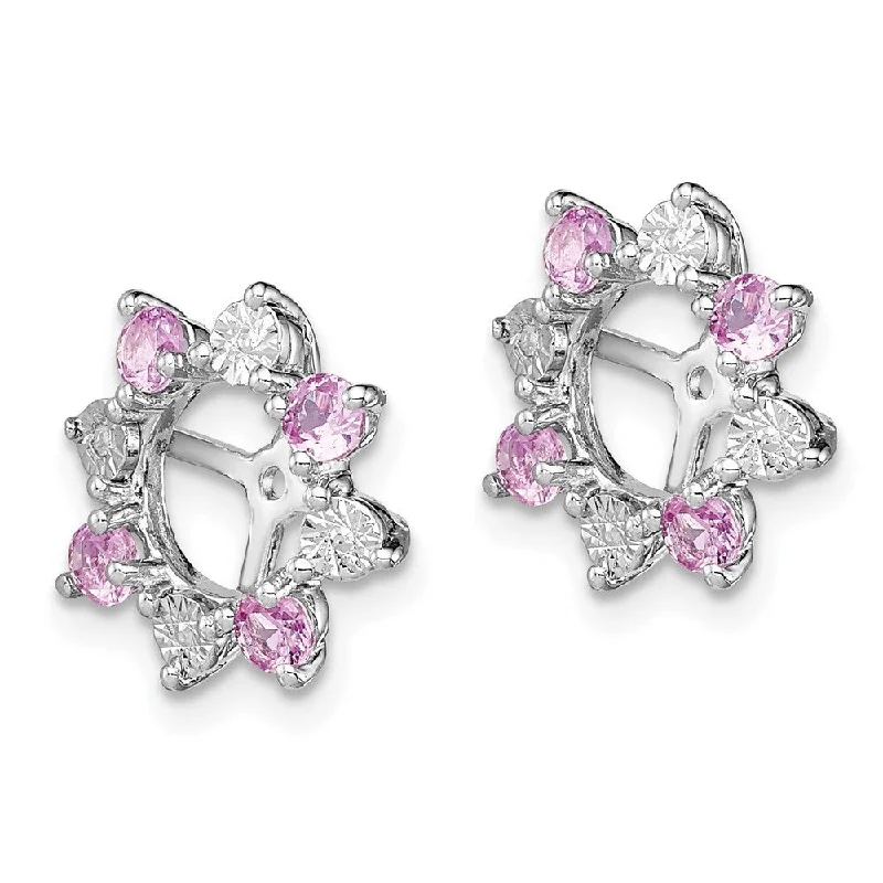 Radiant silver earrings-925 Sterling Silver Diamond Created Pink Gemstone Jacket Stud Earrings (L-13 mm, W-13 mm)