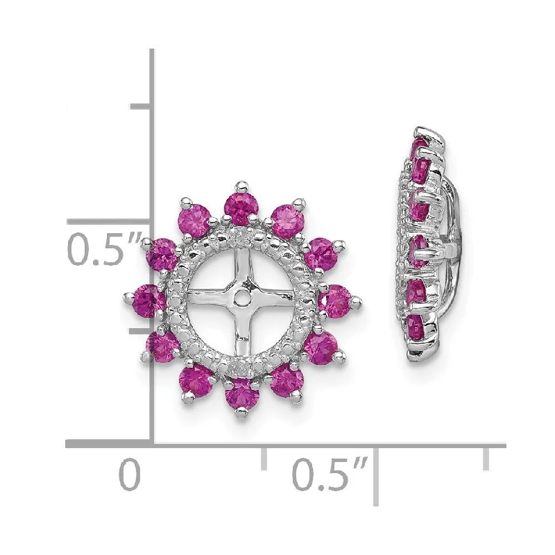 Clean cut earrings-925 Sterling Silver Diamond Created Ruby Jacket Stud Earrings (L-14 mm, W-14 mm)