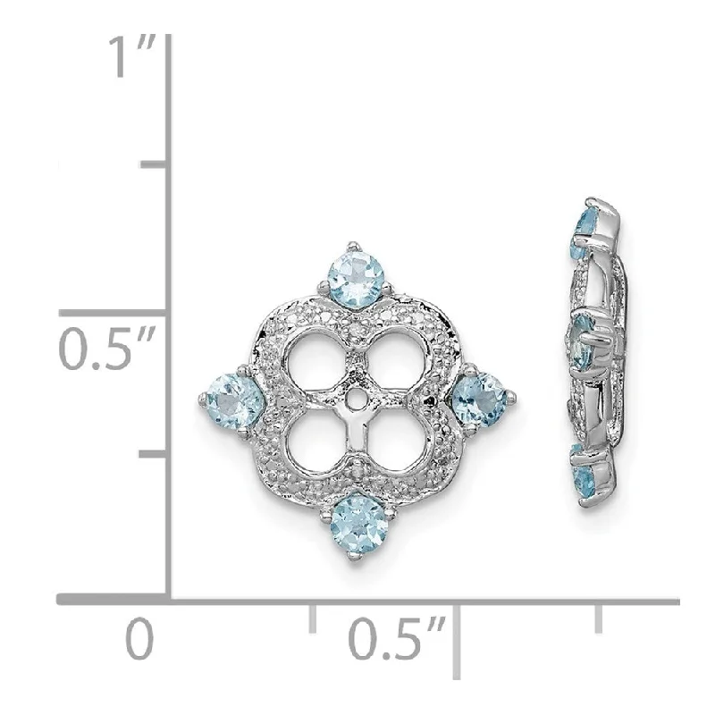 Five-heart earrings-925 Sterling Silver Diamond Swiss Blue Topaz Jacket Stud Earrings (L-11 mm, W-11 mm)