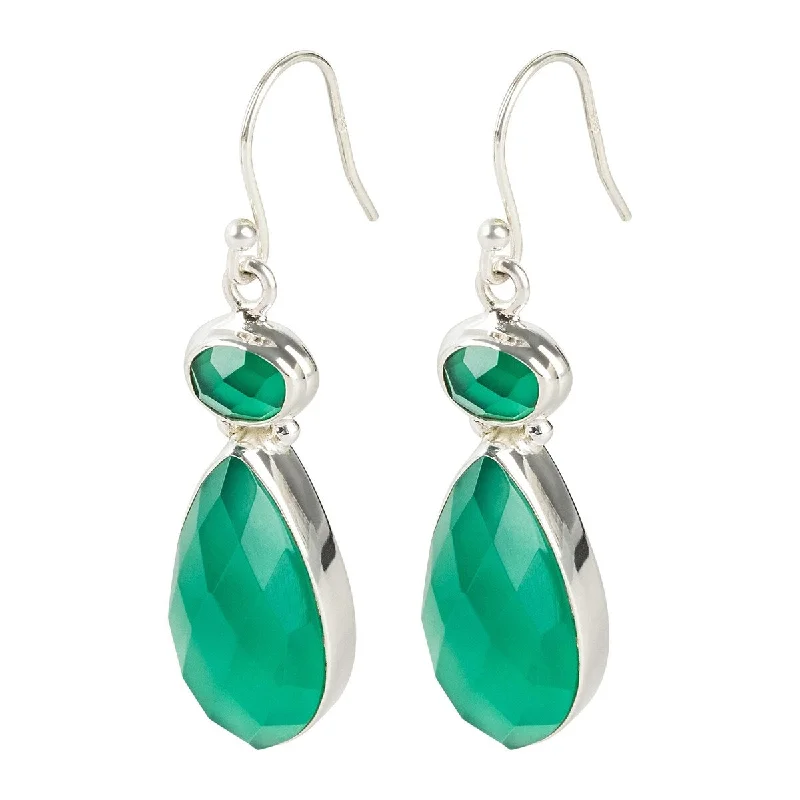 Shimmering platinum earrings-925 Sterling Silver Green Agate Dangle Earring