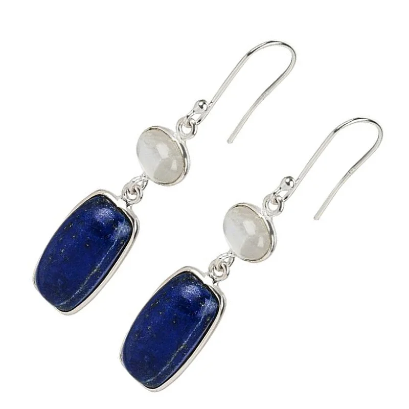 Glossy obsidian earrings-925 Sterling Silver Lapis Lazulli,Rainbow Moonstone Dangle Earrings