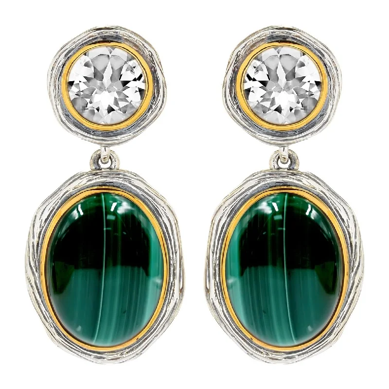 Icy topaz earrings-925 Sterling Silver Malachite,White Topaz Earring