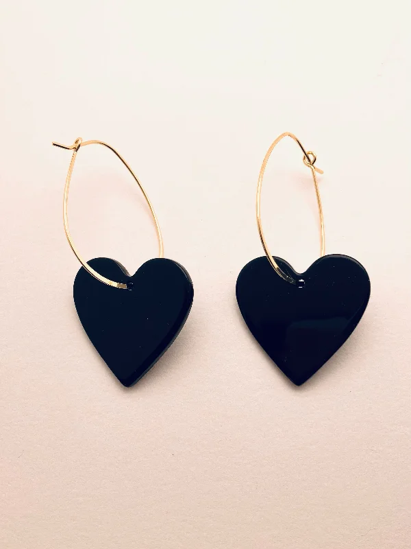 Lush agate earrings-Acrylic Heart Earrings, Black