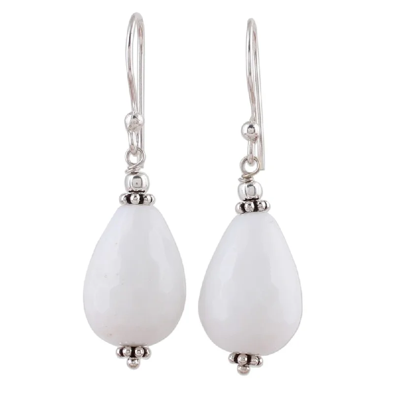 Shimmering platinum earrings-Agate Dangle Earrings, 'Pure Wonder'