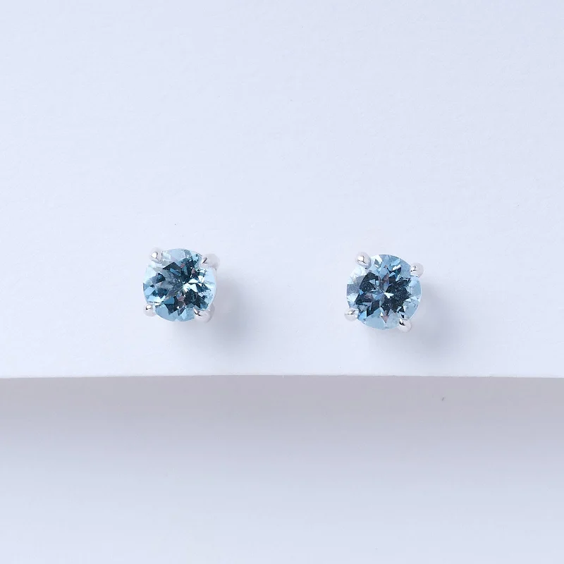 Ruffled rim earrings-Aquamarine Stud Earrings