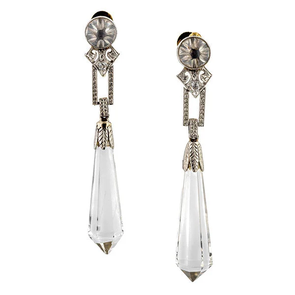 Floating diamond earrings-Art Deco Crystal & Diamond Drop Earrings