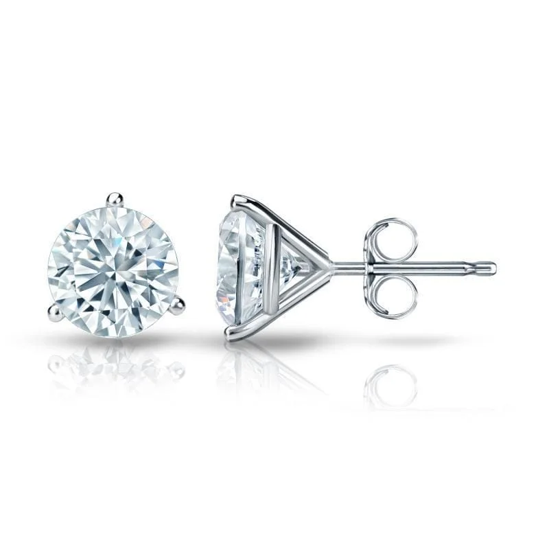 Inset gem earrings-Auriya 1 1/2ctw 3 Prong Martini Set Round Diamond Stud Earrings 14K Gold GIA Certified