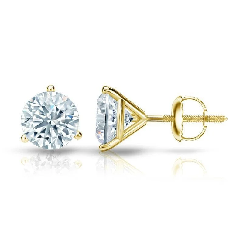 Sparkling drop earrings-Auriya 1 3/4ctw 3 Prong Martini Set Round Diamond Stud Earrings 14K Gold GIA Certified