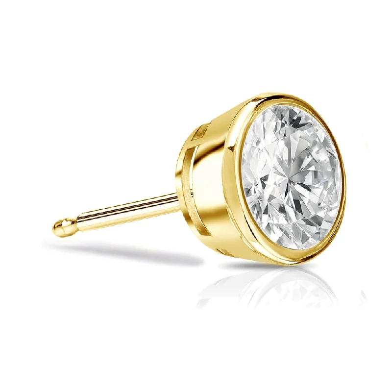 Sparkling gem earrings-Auriya 14k Gold 1ct TDW Bezel-Set Round SINGLE STUD (1) Diamond Earring