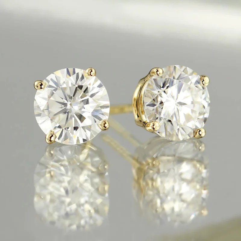 Sparkling drop earrings-Auriya 14k Gold 2ct TW Round Moissanite Stud Earrings - 6.5 mm, Push-Backs - 6.5 mm