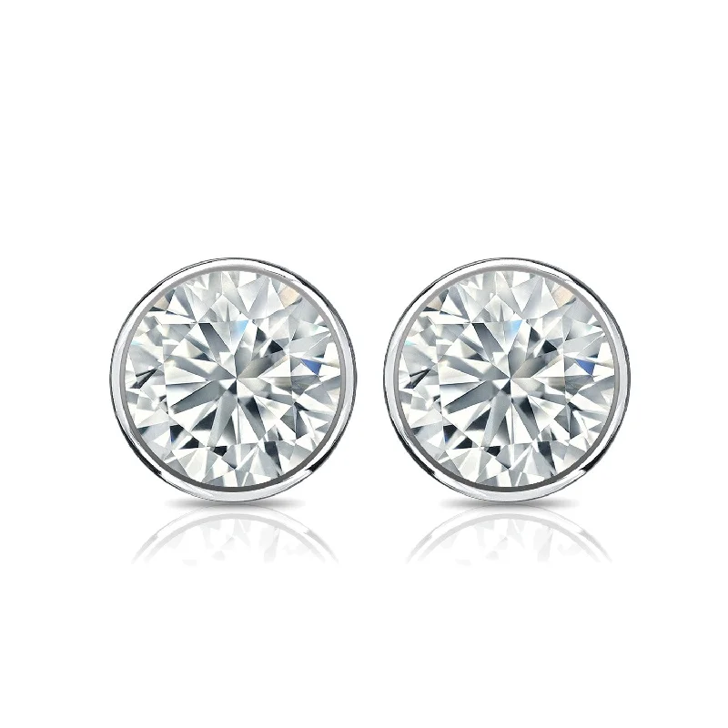 Thin diamond earrings-Auriya 14k Gold 3ctw Bezel-set Round Moissanite Stud Earrings - 7.4 mm