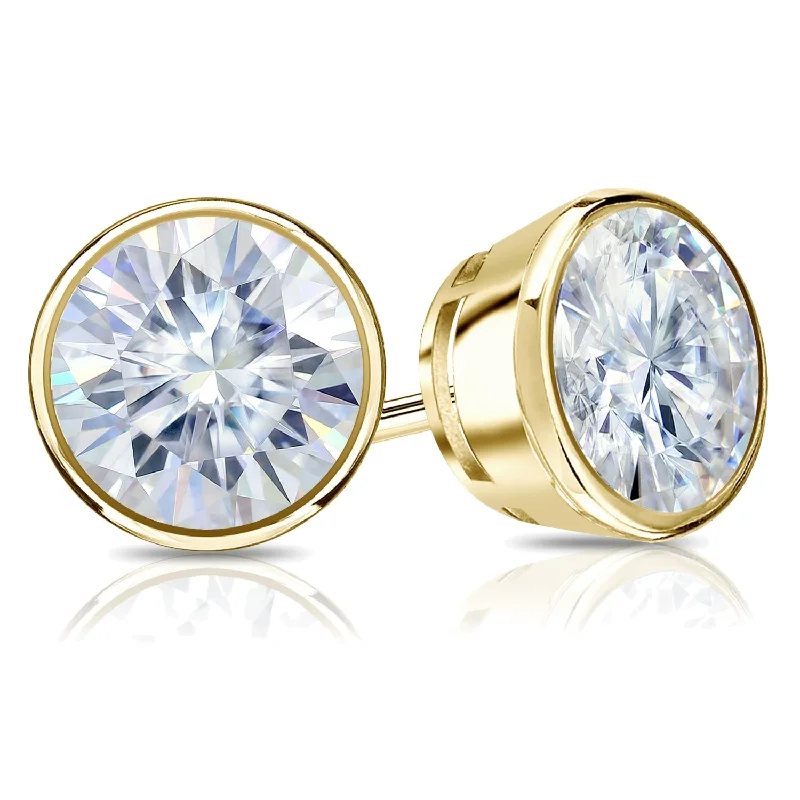 Subtle arc earrings-Auriya 14k Gold 3ctw Bezel-set Round Moissanite Stud Earrings - 7.4 mm