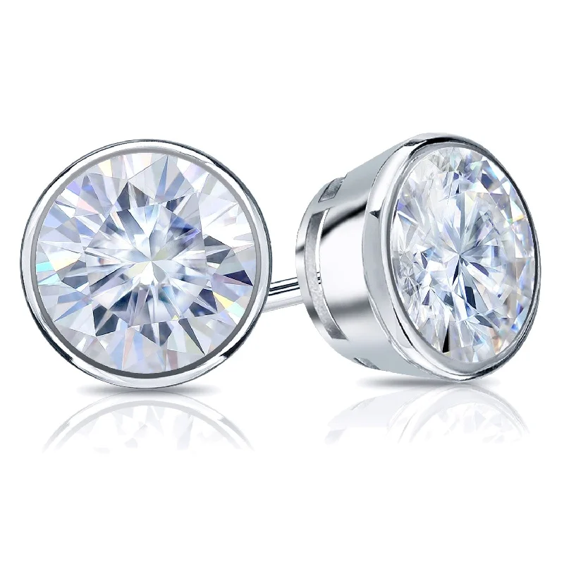 Vivid topaz earrings-Auriya 18k Gold 1ctw Bezel-set Round Moissanite Stud Earrings - 5 mm