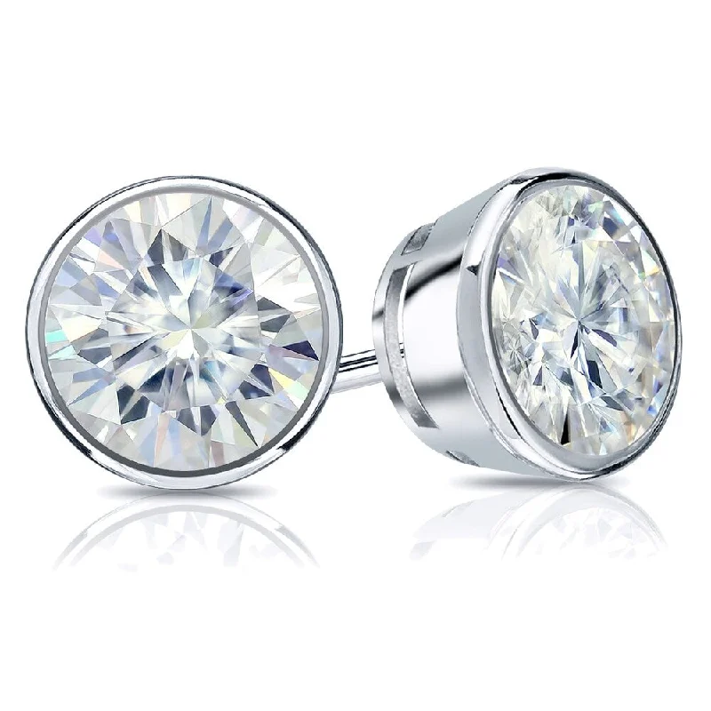 Elevated stone earrings-Auriya 18k Gold 7ctw Bezel-set Round Moissanite Stud Earrings