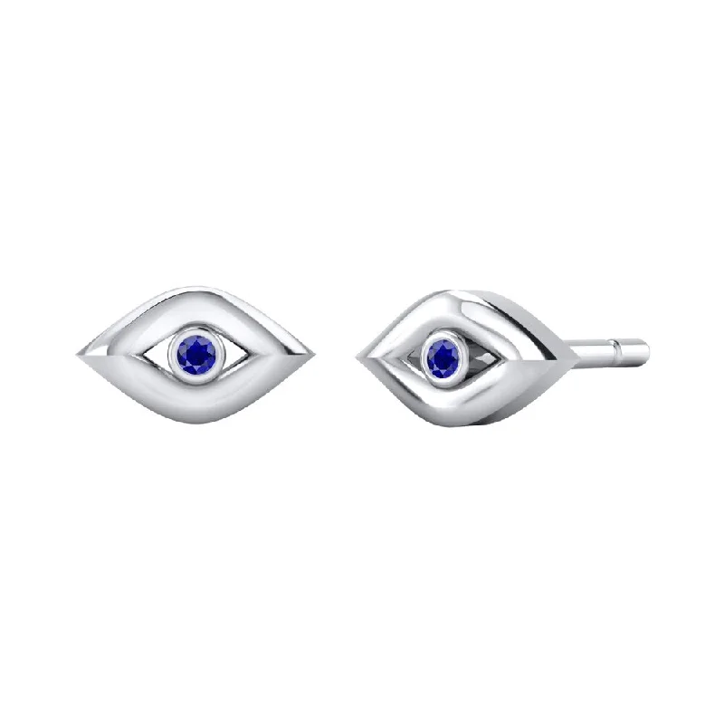 Classic ruby earrings-Auriya Blue Sapphire Accent Evil Eye Stud Earrings 10K Gold