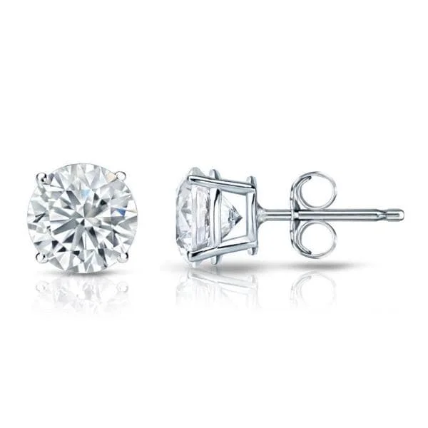 Elevated stone earrings-Auriya Platinum 1 1/2ctw Round Diamond Stud Earrings GIA Certified