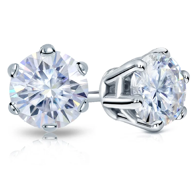 Icy aquamarine earrings-Auriya Platinum 2ctw Round Moissanite Stud Earrings - 6.5 mm