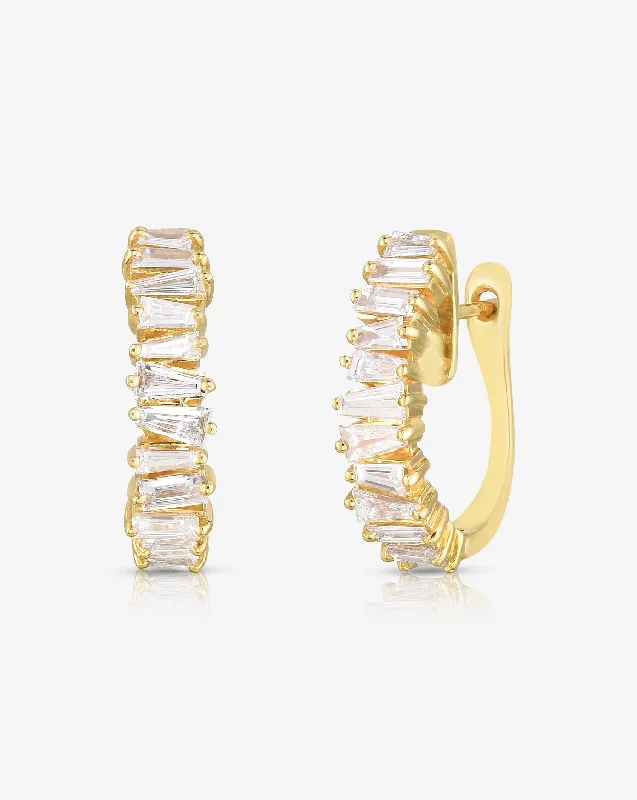 Sparkling gem earrings-Baguette Ridge Diamond Statement Earrings