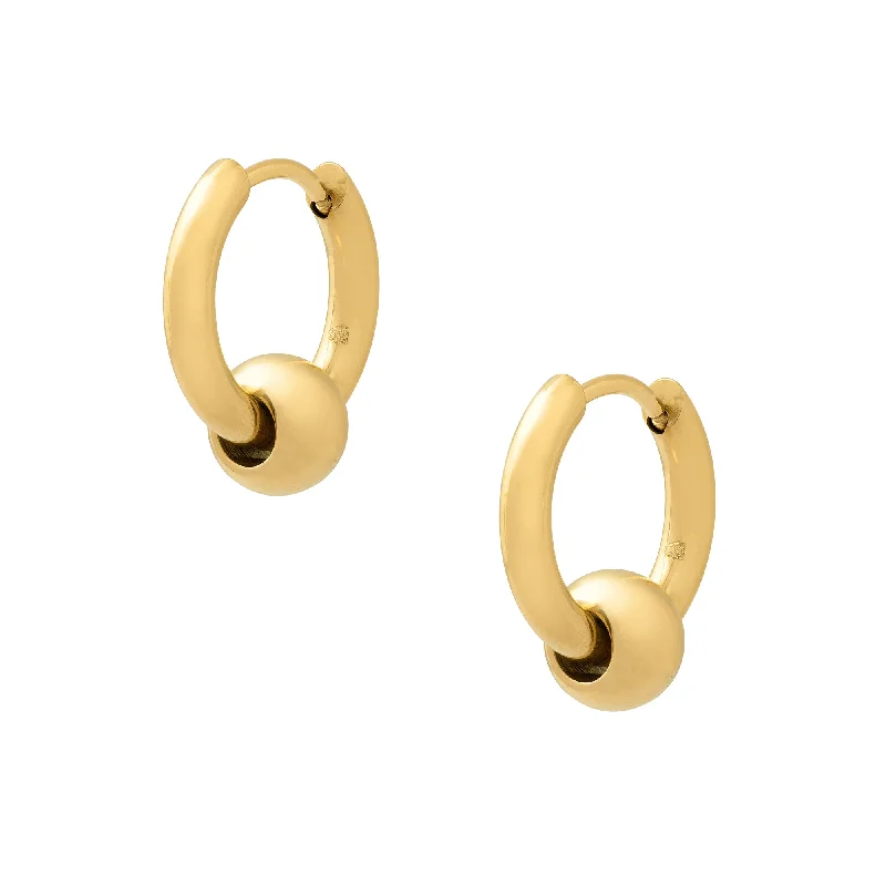 Inset gem earrings-Ball Hoop Earrings (Gold)