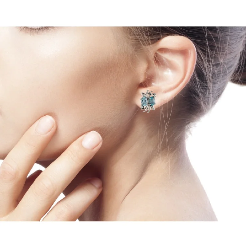 Glowing quartz earrings-Blue Topaz Button Earrings, 'Azure Treasure' (India)