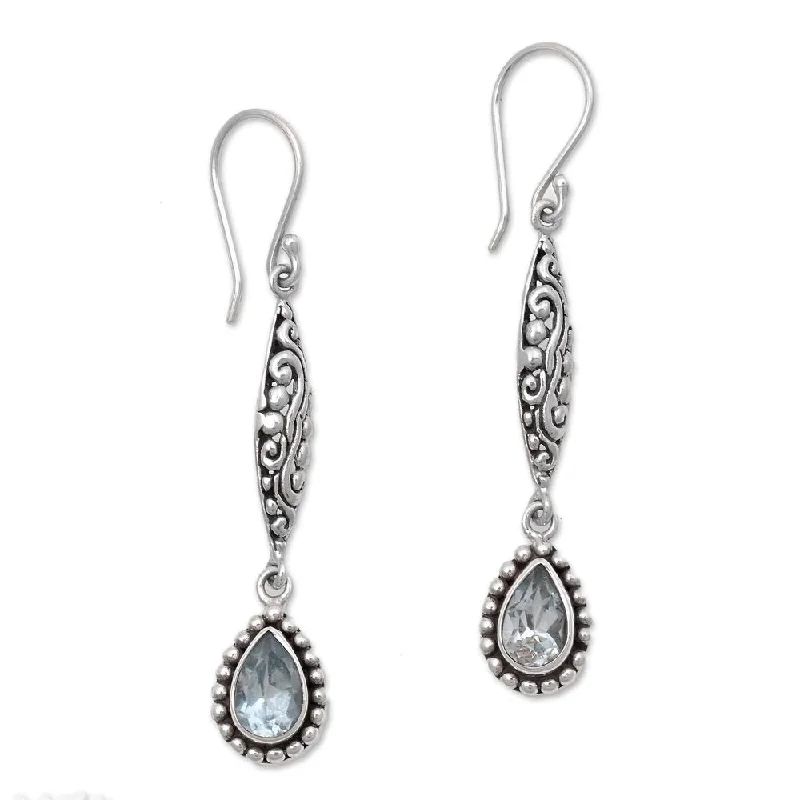 Classic ruby earrings-Blue Topaz Dangle Earrings, 'Blue Nirvana' (Indonesia) - 2L*0.3W