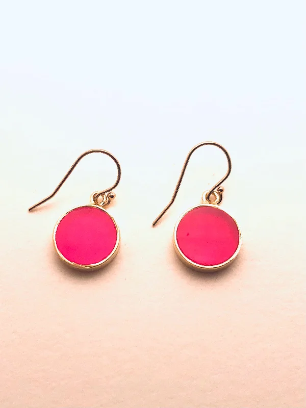 Buried earrings-Bright Pink Chalcedony wrapped in Vermeil Earrings