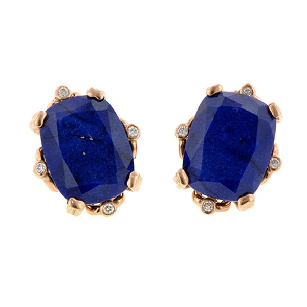 Arch motif earrings-Cushion Lapis & Diamond Earrings- Heirloom by Doyle & Doyle