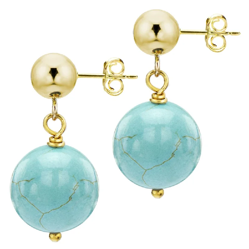 Wire-curve earrings-DaVonna 14k Yellow Gold with 8mm Blue Turquoise/ Howlite Stud Dangle Earrings