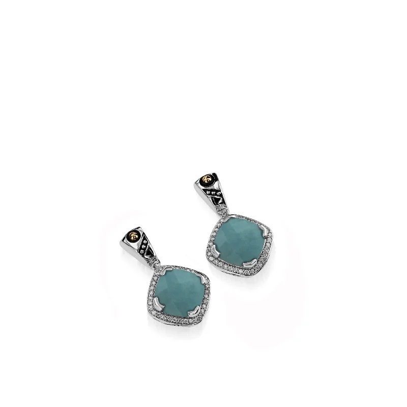 Brushed steel earrings-Deco Gemstone Dangle Earrings with Pave Diamonds