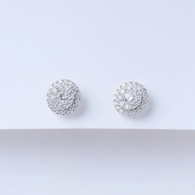 Radiant zircon earrings-Double Halo Diamond Stud Earrings