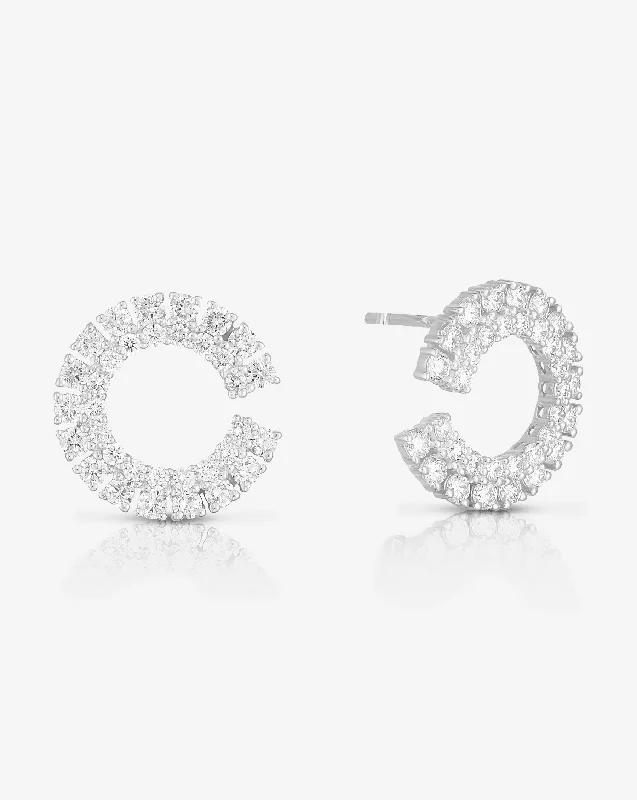 Delicate silver earrings-Double Row Diamond Statement Earrings