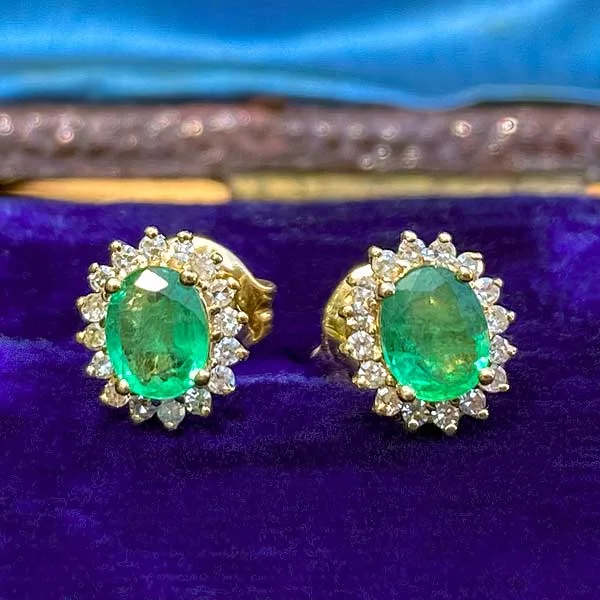 Hovering stone earrings-Emerald & Diamond Frame Earrings